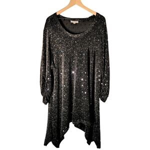 Avenue Black With Silver Sparkle & Sequin Top Size 26/28 VIP Knits By Avenue